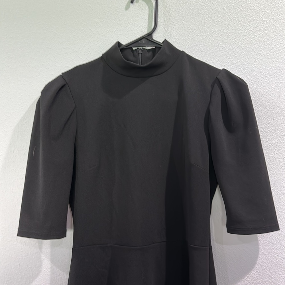 The Vanity Room black mock neck 3/4 puff sleeve circle skater dress mini - Picture 3 of 5
